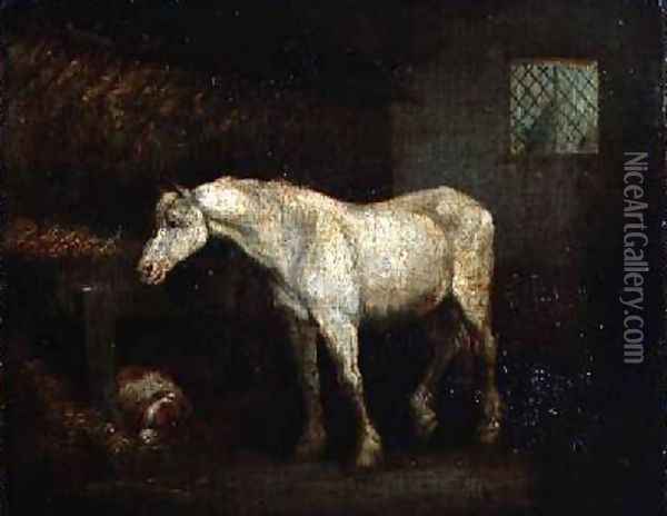 An Old Grey Mare at a Manger Oil Painting - George Morland