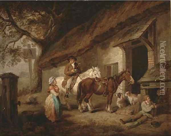 A rest at the Bell Inn Oil Painting - George Morland