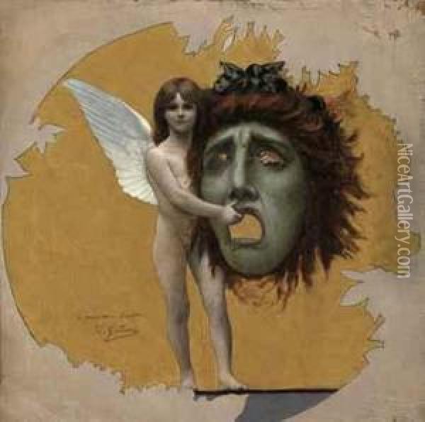 Putto Holding Mask Oil Painting - Jean-Leon Gerome