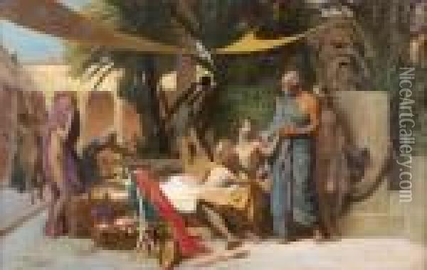 Socrate Venant Chercher Alcibiade Dans La Maison De Aspasie Oil Painting - Jean-Leon Gerome