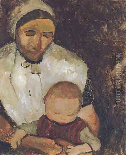 Sitzende Bauerin mit Kind auf dem Schoss Oil Painting - Paula Modersohn-Becker