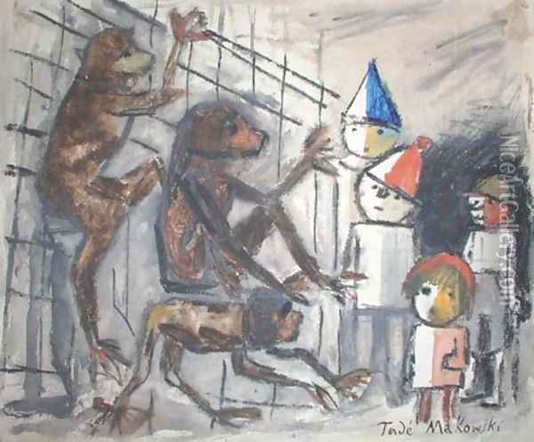 Singes et quatre enfants Oil Painting - Tadeusz Makowski