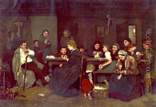 Making Lint 1871 Oil Painting - Mihaly Munkacsy