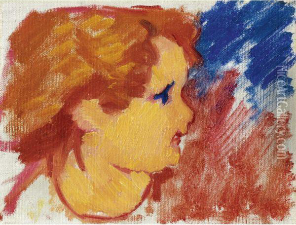 Kinderkopf (bruno Giacometti) Oil Painting - Giovanni Giacometti