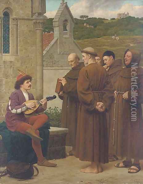 The minstrel, 'A love song for a good life' Oil Painting - Henry Stacy Marks