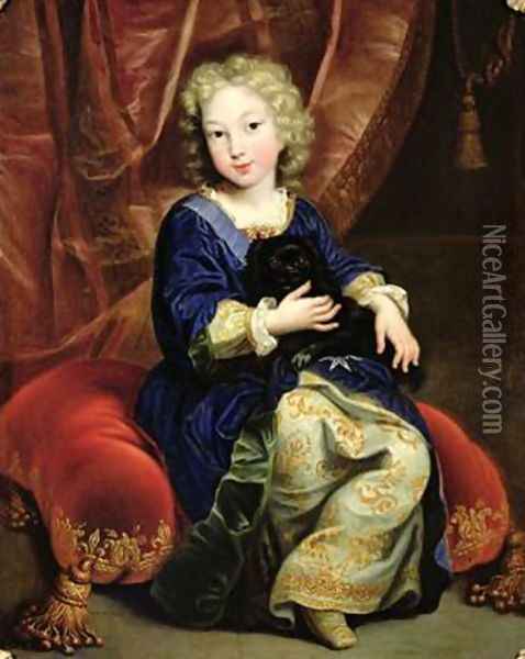 Portrait of Philippe de France 1683-1746 future King Philip V of Spain 1686 Oil Painting - Pierre Mignard