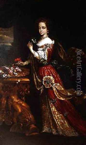 Portrait of a lady possibly Henrietta Anne Duchess of Orleans 1644-70 daughter of Charles I Oil Painting - Pierre Mignard
