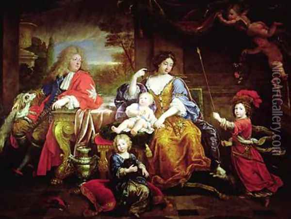 The Grand Dauphin with his Wife and Children 1687 Oil Painting - Pierre Mignard