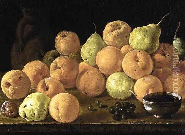 Still-Life of Fruit c. 1765 Oil Painting - Luis Eugenio Melendez