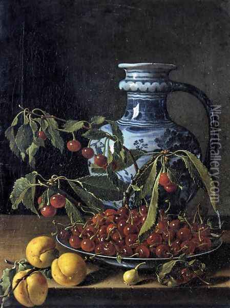 Still-Life with Fruit and a Jar Oil Painting - Luis Eugenio Melendez