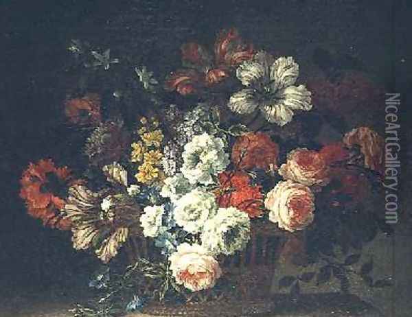 Still life with flowers in a basket Oil Painting - Jean-Baptiste Monnoyer