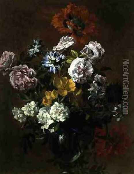 Still Life of Flowers in a Glass Vase Oil Painting - Jean-Baptiste Monnoyer