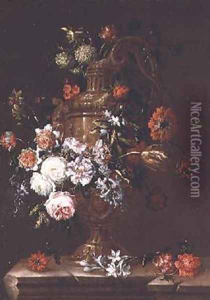 Still Life of flowers in an Urn Oil Painting - Jean-Baptiste Monnoyer