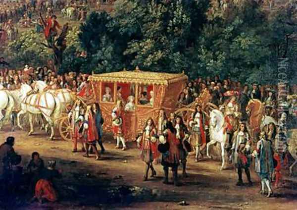 The Entry of Louis XIV 1638-1715 and Maria Theresa 1638-83 into Arras 30th July 1667 Oil Painting - Adam Frans van der Meulen