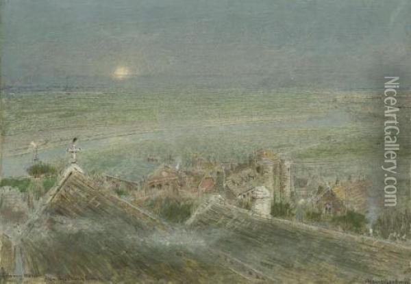 Romney Marsh From Rye Church Tower Oil Painting - Albert Goodwin