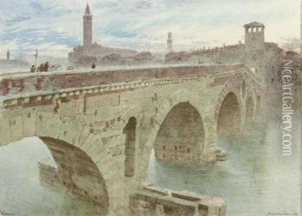 Ponte Pietra, Verona Oil Painting - Albert Goodwin