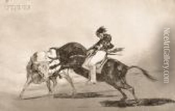 El Mismo Ceballos Montado Sobre Otro Toro Oil Painting - Francisco De Goya y Lucientes