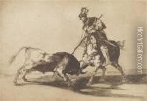 El Cid Campeador Lanceando Otro Toro Oil Painting - Francisco De Goya y Lucientes