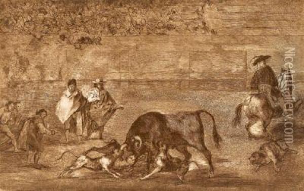 Perros Al Toro Oil Painting - Francisco De Goya y Lucientes