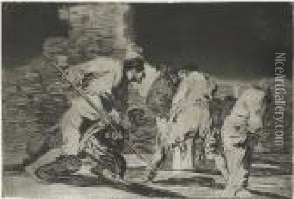 Disparate Furioso; Disparare Generale (pls. 6 & 9), From Los Proverbios Oil Painting - Francisco De Goya y Lucientes