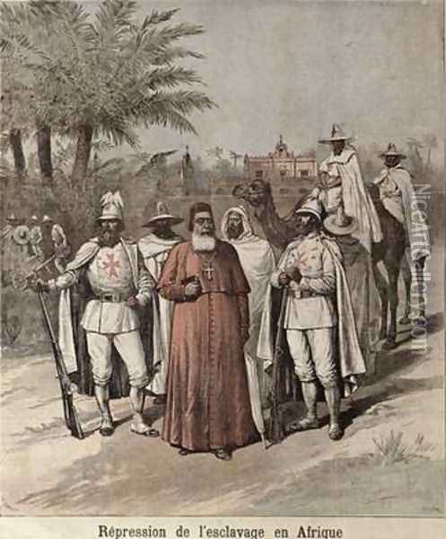 Cardinal Lavigerie 1825-92 and the White Fathers illustration to an article on the repression of slavery from Le Petit Journal April 1891 Oil Painting - Henri Meyer