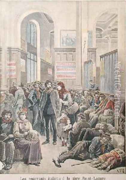 Italian Emigrants at Gare Saint-Lazare from Le Petit Journal 29th March 1896 Oil Painting - Henri Meyer
