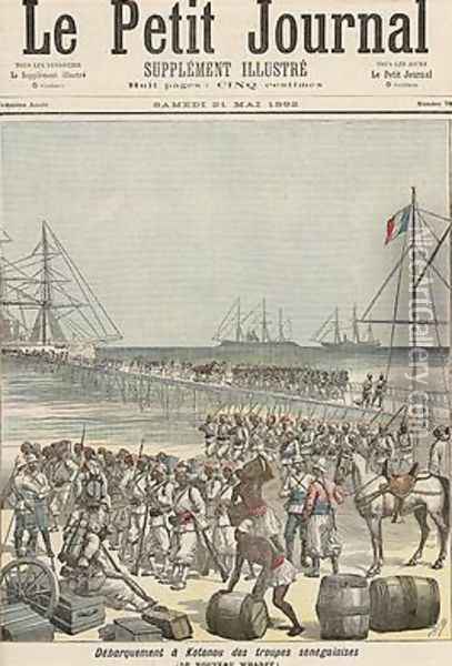 Landing of the Senegalese Troops at the New Wharf in Cotonou from Le Petit Journal 21st May 1892 Oil Painting - Henri Meyer