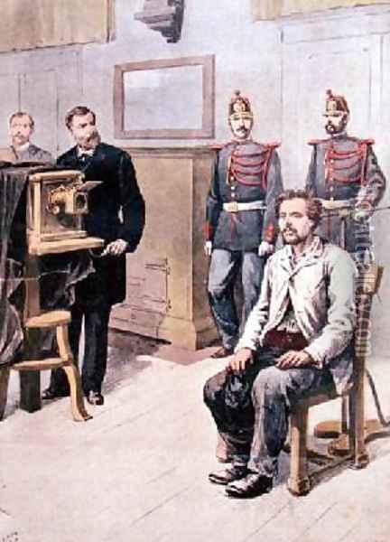 The Assassin of Choisy-le-Roy being photographed before Professor Bertillon from Le Petit Journal 7th May 1899 Oil Painting - Henri Meyer