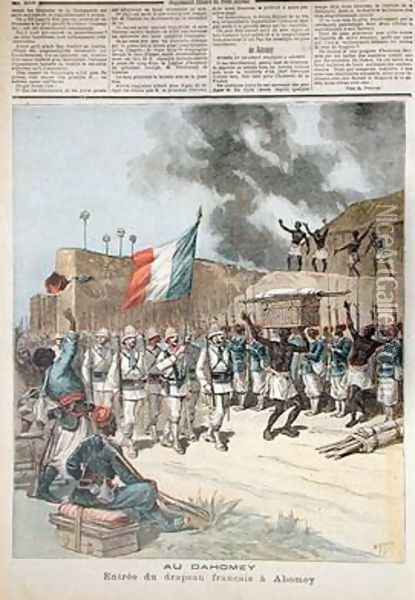The French Flag Entering Abomey from Le Petit Journal 10th December 1892 Oil Painting - Henri Meyer