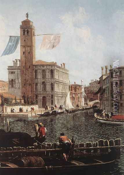 The Grand Canal with the Fishmarket (detail) c. 1740 Oil Painting - Michele Marieschi