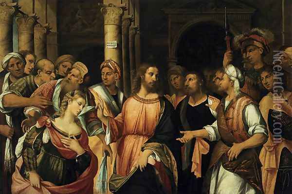 Christ and the Adulteress c. 1525 Oil Painting - Rocco Marconi