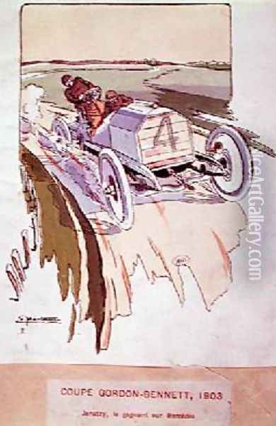 Camille Jenatzy in his Mercedes competing in the Gordon-Bennett race in 1903 1910 Oil Painting - Ernest Montaut