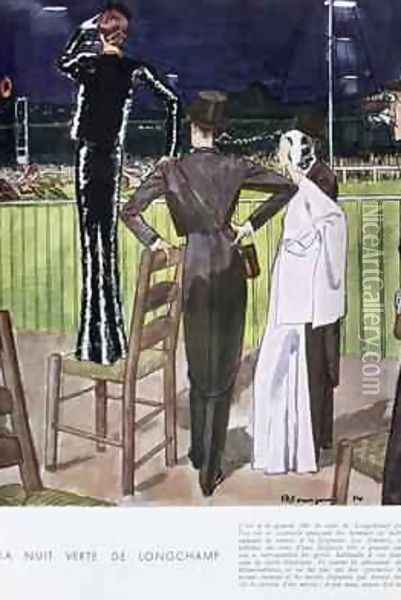 Nuit Verte at the Longchamp Racecourse illustration from Femina Magazine August 1934 Oil Painting - Pierre Mourgue