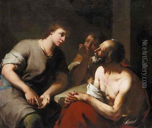 Joseph interpreting the dreams of Pharaoh's Butler and Baker Oil Painting - Domenico Maggiotto