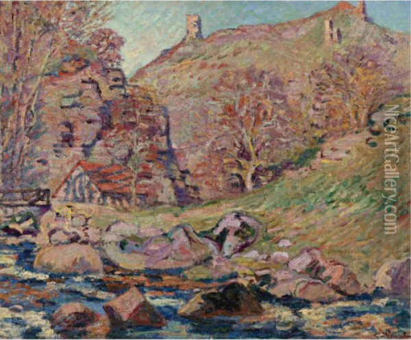 Ruines Du Chteau De Crozant Et Le Moulin Brigand Oil Painting - Armand Guillaumin