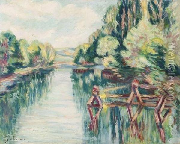 Sommerliche Flusspartie. Oil Painting - Armand Guillaumin
