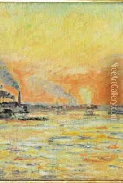 Soleil Couchant Au Confluent De 
La Seine Et De La Marne A Ivry, Vers 1889 Huile Sur Toile Signee En Bas A
 Gauche Oil Painting - Armand Guillaumin