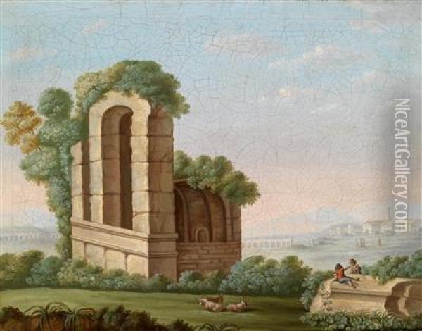 Weite Landschaft Mit Romischen Ruinen Und Einem Aquadukt Oil Painting - Jacob Philipp Hackert