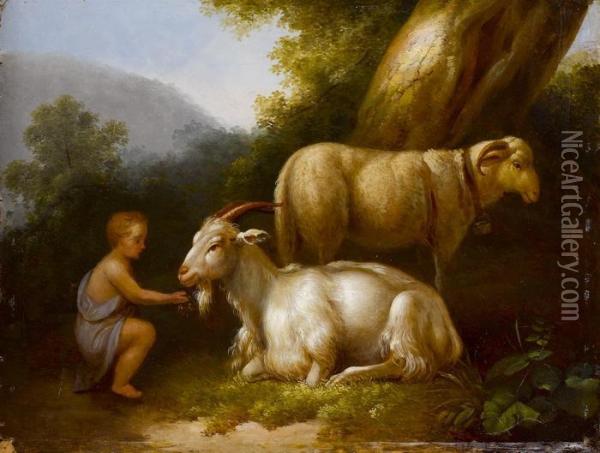 Ziege Und Schaf Mit Einem Knaben Oil Painting - Jacob Philipp Hackert