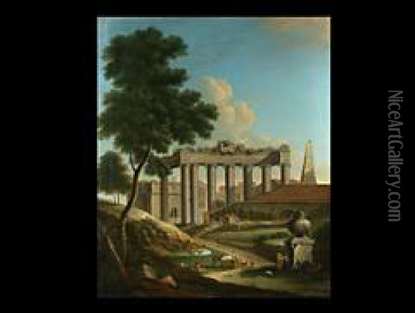 Romische Ruinenlandschaft Oil Painting - Jacob Philipp Hackert