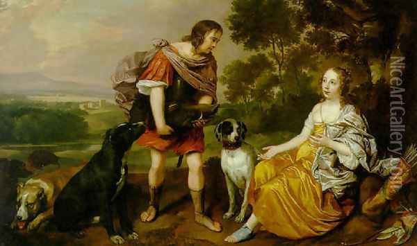 Portrait histoire of a young man and lady as Meleager and Atalanta Oil Painting - Jan Mytens