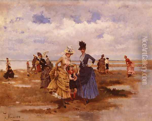 Sur La Plage (On the Beach) Oil Painting - Francisco Miralles Galup