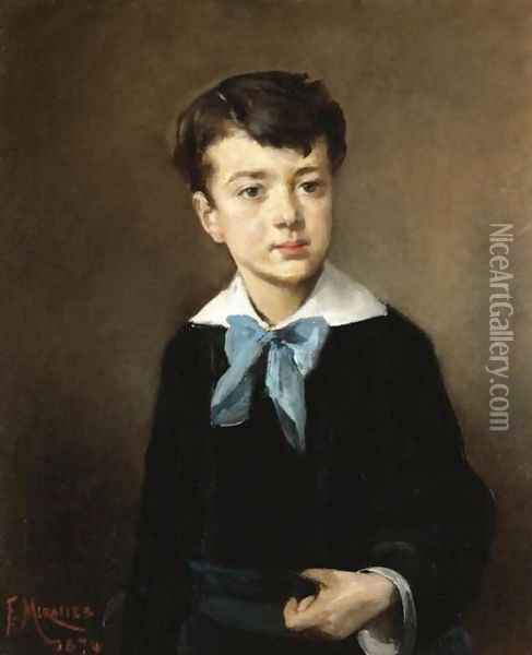 Portrait of a Boy (Retrato de niño) Oil Painting - Francisco Miralles Galup