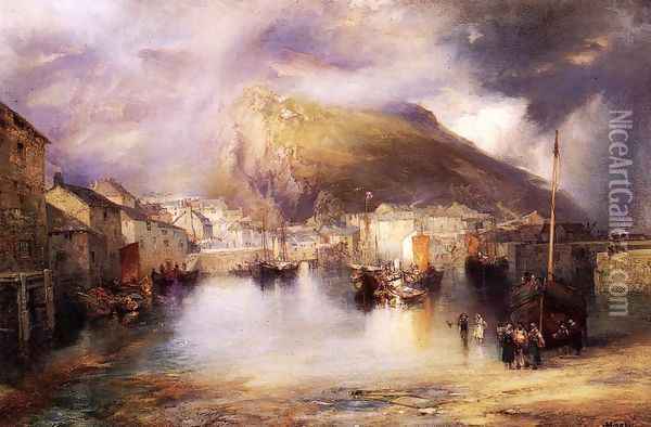 An English Fishing Village, Polperro, Cornwall Oil Painting - William Penn Morgan