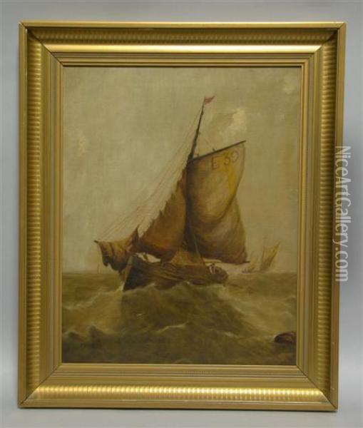 E 39 Sailboat Oil Painting - Thomas Bush Hardy