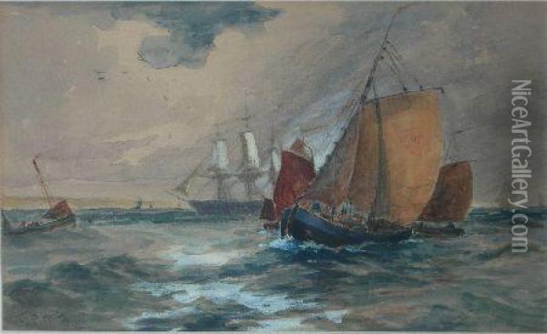 Fishing Trawler In Rough Waters Oil Painting - Thomas Bush Hardy