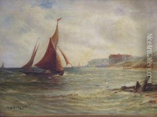 Sailing Dingy In A Coastal Scene Oil Painting - Thomas Bush Hardy
