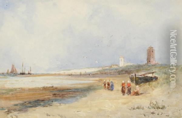 Figures On A Beach At Low Tide Oil Painting - Thomas Bush Hardy