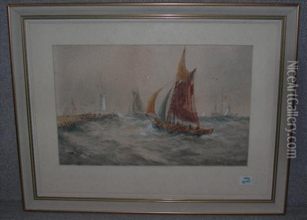 Description
After Thomas Bush Hardy Fishingboat At Quay Side Oil Painting - Thomas Bush Hardy