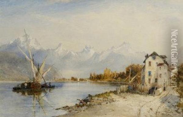 Bouveret Lake Geneva Oil Painting - Thomas Bush Hardy